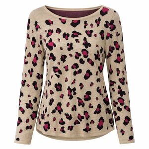 Chico's Animal Print Sweater Long Sleeve Basic Pullover Pink‎ Black Beige Medium